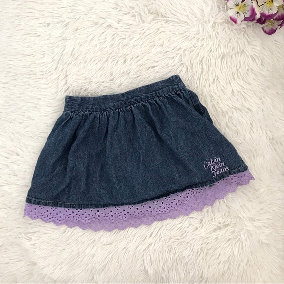 💃🏾 Calvin Klein Toddler Girl Flare Denim Skirt - Picture 1 of 4